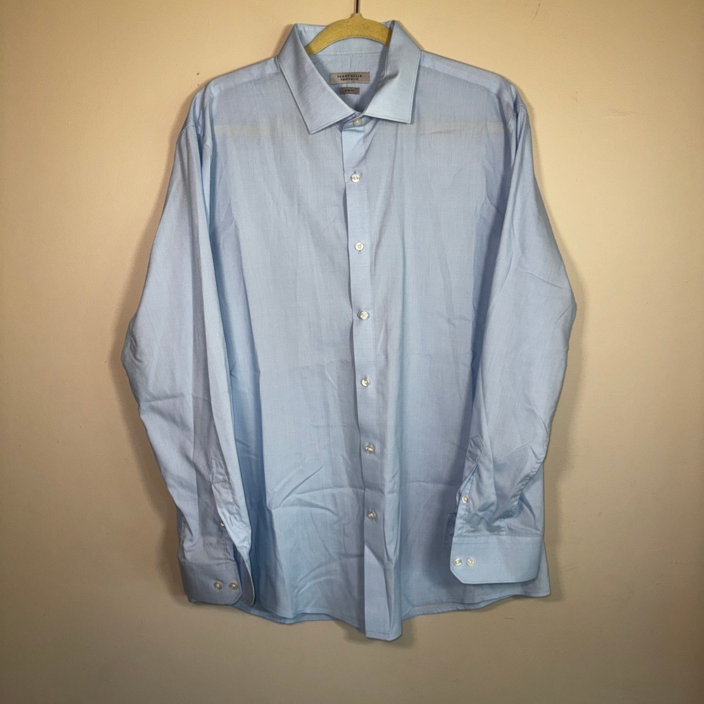 Perry Ellis Portfolio Mens Slim Fit Dress Shirt Light Blue XL 17-17.5 34/35
